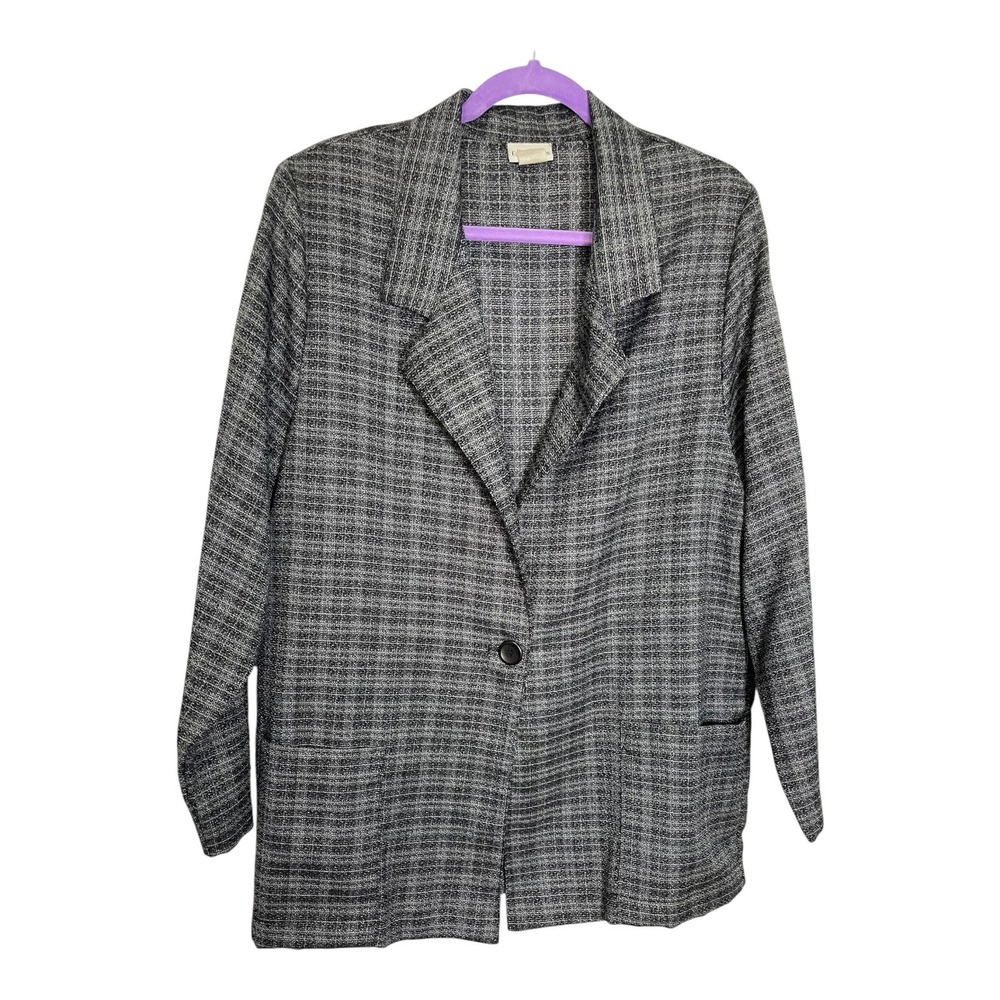 Modern Essentials Large Black Grey Plaid Blazer Jacket Dark Academia Goth Grunge